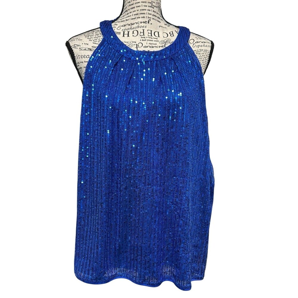Grace Karen Blue SEQUIN Halter Top Plus 2X Whimsigoth Garden Fairy Holiday